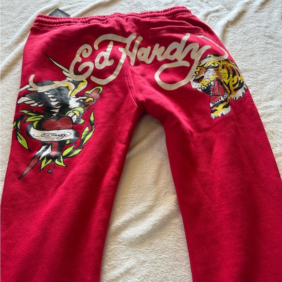 ED HARDY RED sweatpants Flare Leg Soft Don Ed Hardy Designs - Picture 10 of 12